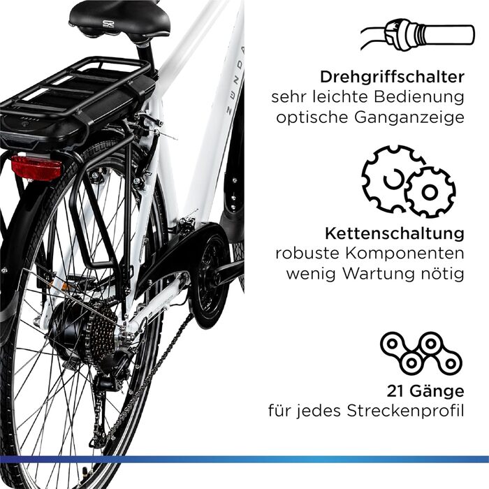 Електровелосипед ZÜNDAPP Z802 Trekking 28'' для чоловіків, 21 швидкість, пробіг до 115 км, LED-дисплей, освітлення, зріст 155-185 см