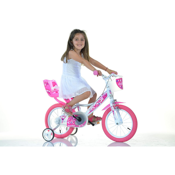 Дитячий велосипед для дівчаток Dinobikes 14 дюймів, білий, з бічними колесами, TÜV сертифікат, подарунок для дівчинки