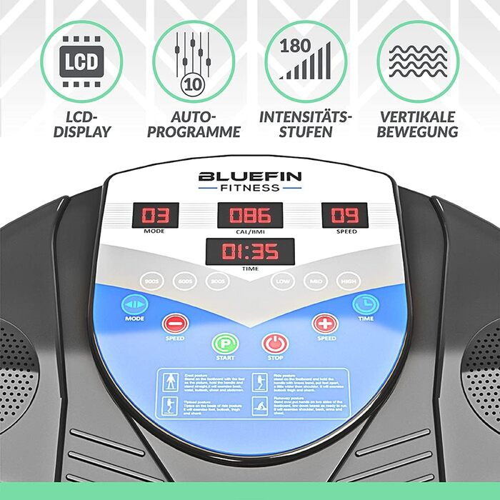 Вібраційна платформа Bluefin Fitness Pro, оновлений дизайн, безшумні мотори, вбудовані динаміки, чорна
