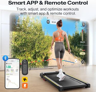 UREVO Smart Walking Pad - компактний тихий біговий столик з амортизацією, додаток для фітнесу, до 136 кг, для дому/офісу, чорний