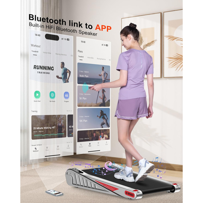 Електрична бігова доріжка Dskeuzeew F521 з нахилом 5%, Bluetooth, додатком, для дому, під стіл, швидкість 1-6 км/год