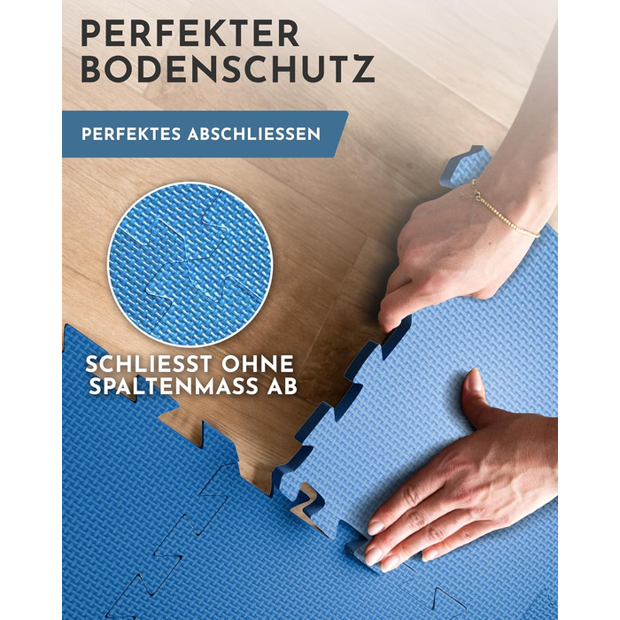 Фитнес-мат NEOLYMP для спортивного обладнання, посилена пазл-підлога для тренувань та гімнастики, захисний килимок (блакитний, 18 шт, 1.7 м²)