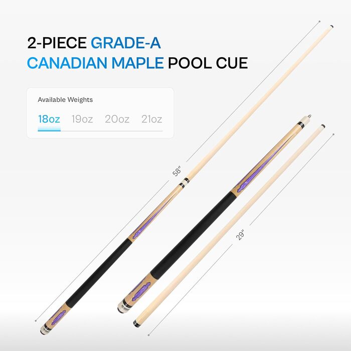 Більярдний кий Pearson Cues League Series з обмоткою Cool PZ, 2-х частинний (фіолетовий, 58 дюймів)