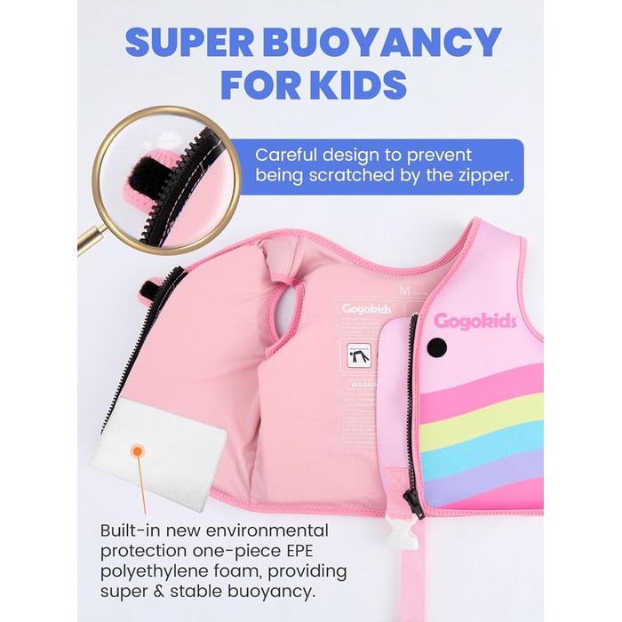 Спасальний жилет для плавання Gogokids 15-30 кг, для навчання плаванню, рожевий S (1-3 роки)