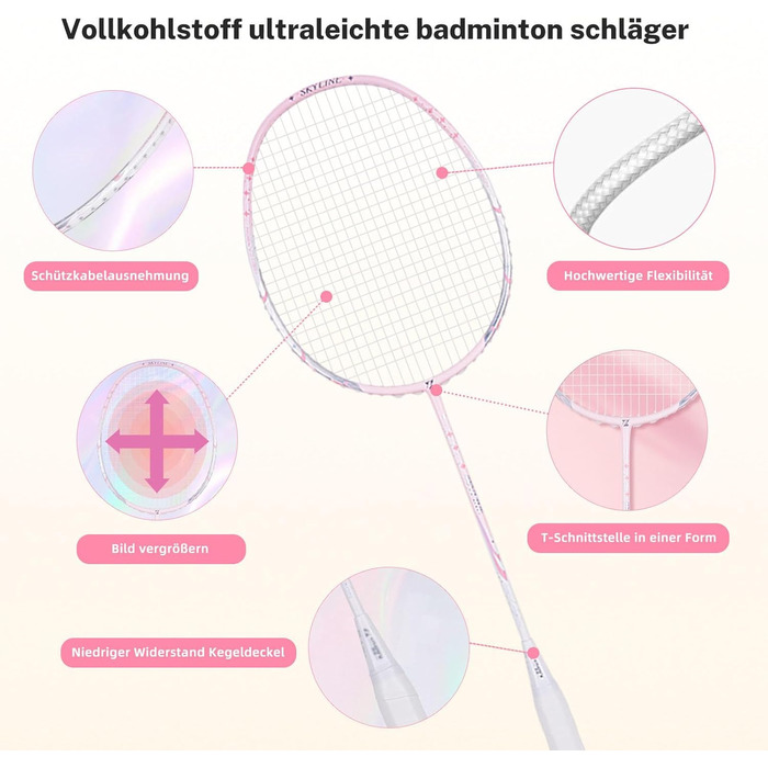 Ракетка для бадмінтону Profi 100% карбон, ультралегка, для тренувань та розваг, в комплекті з чохлом (рожева)