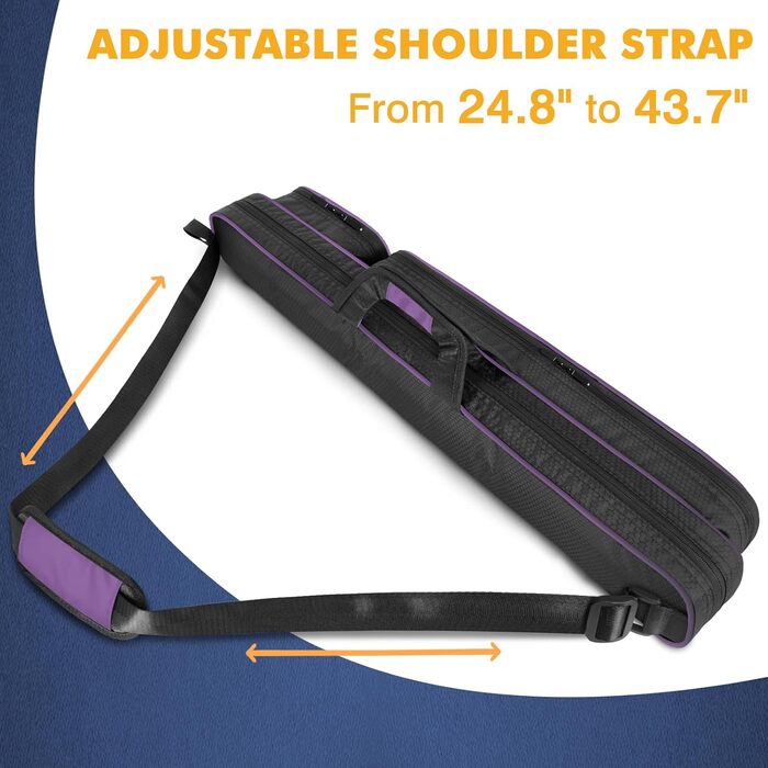 Чохол для більярдних київ PEKREWS, 2x2 на 2 киї з кишеньками для аксесуарів, міцний поліестер, з ременем та ручкою, м'який рюкзак для чоловіків та жінок, фіолетовий/чорний