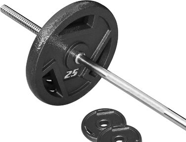 Набір чавунних стандартних гантельних дисків Signature Fitness з 1,5 м штангою та замками, 43,1 кг (38,6 кг диски + 4,5 кг штанга), стиль №3