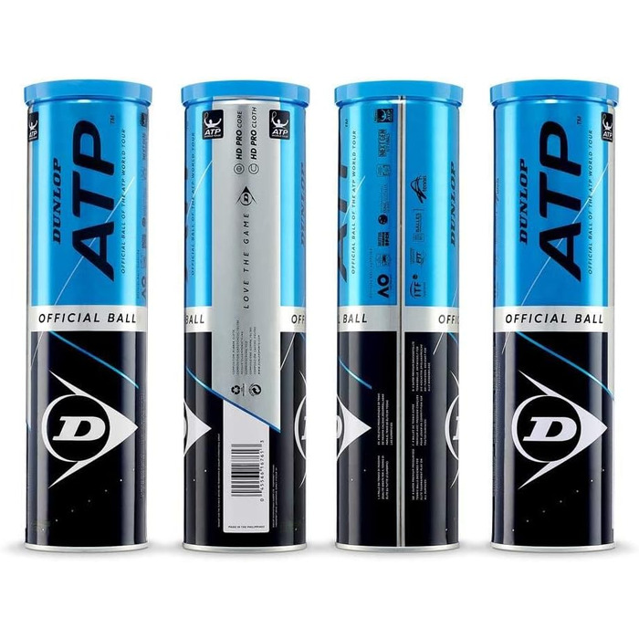 Офіційні тенісні м'ячі Dunlop ATP, набір 12 шт. (3x4), для турнірів, преміум-якість