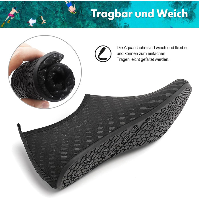 Шкарпетки для плавання та водних видів спорту Sixspace, чорні, розмір 34-47