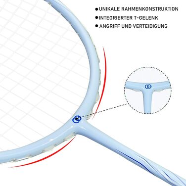 Набір для бадмінтону OGEENIER: 4 ракетки, 6 воланів, сумка, блакитний+жовтий, 3 1/4 дюйма