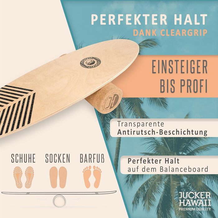 Балансборд JUCKER HAWAII Trick & Surf з натурального дерева, нековзка поверхня, набір Wave з корковим роликом і подушкою