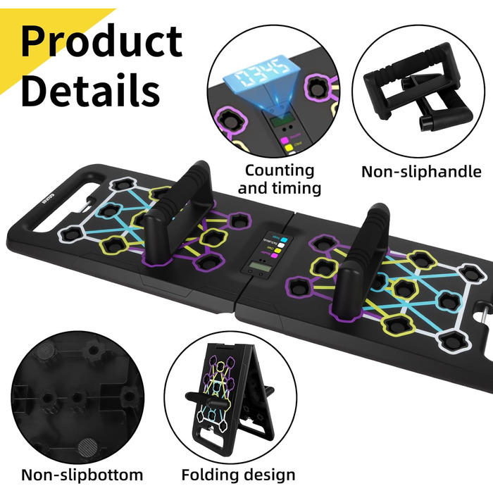 Багатофункціональна дошка для віджимань 24 в 1 з автоматичним лічильником, складаний тренажер для дому та калістеніки, чорний