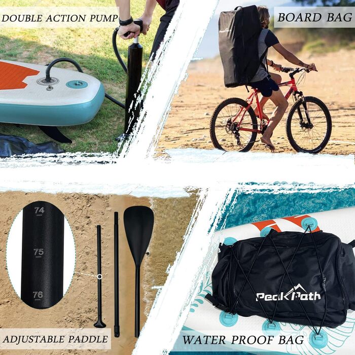 Надувна SUP-дошка Peakpath 15,2 см з аксесуарами: весло, рюкзак, плавник, ремінець, помпа, протиковзке покриття