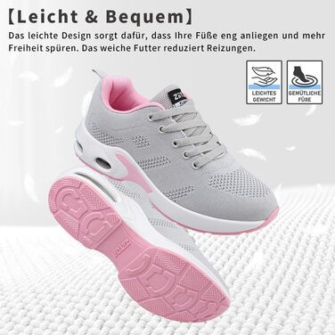 Жіночі кросівки для бігу та ходьби: спортивні, дихаючі, з ортопедичною підтримкою, підошва з повітряною подушкою, для залу та вулиці, сірі та рожеві, розмір 38 EU