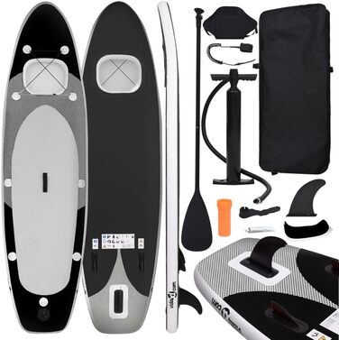 Набір SUP-дошка vidaXL надувна для дорослого, 300x76x10 см, чорна, весло, серфборд для падлбордингу