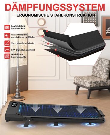 Walking Pad Dskeuzeew: Бігова доріжка з нахилом 7% для дому. 4-в-1, чорний