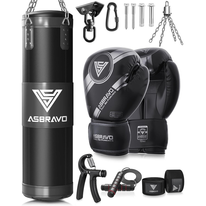 Боксерський мішок ASBRAVO 4 фути, набір для дорослих з рукавичками 12oz, для боксу, ММА, муай-тай, кікбоксингу, домашній спортзал, оксфорд, порожній