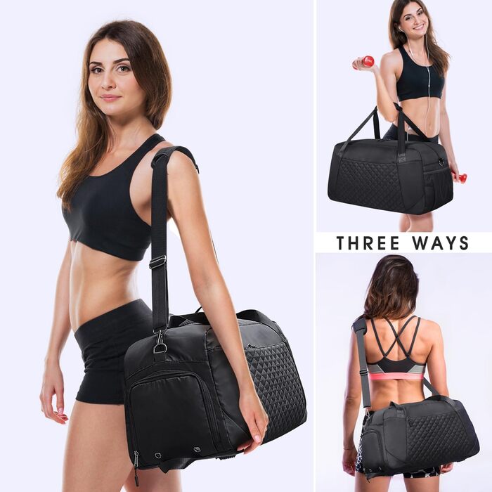 Спортивна сумка Lubardy для жінок, 40л: велика дорожня сумка, weekender, для плавання, тренувань, з відділенням для взуття, для фітнесу, подорожей, йоги, танців (чорна)