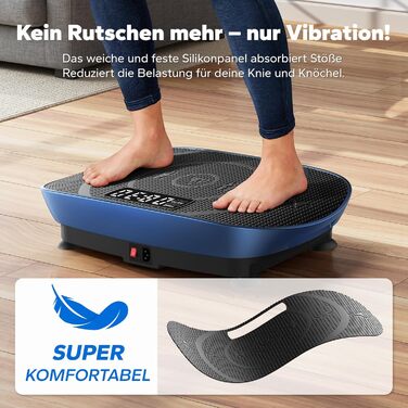 Вібраційна платформа MERACH для формування тіла та розслаблення, тиха та компактна, з LED-дисплеєм, зручним силіконовим покриттям та пультом дистанційного керування (блакитна)