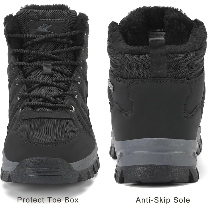 Чоловічі зимові черевики FLARUT: тепла підкладка, для хайкінгу, трекінгу, снігових прогулянок, чорний, 46 EU