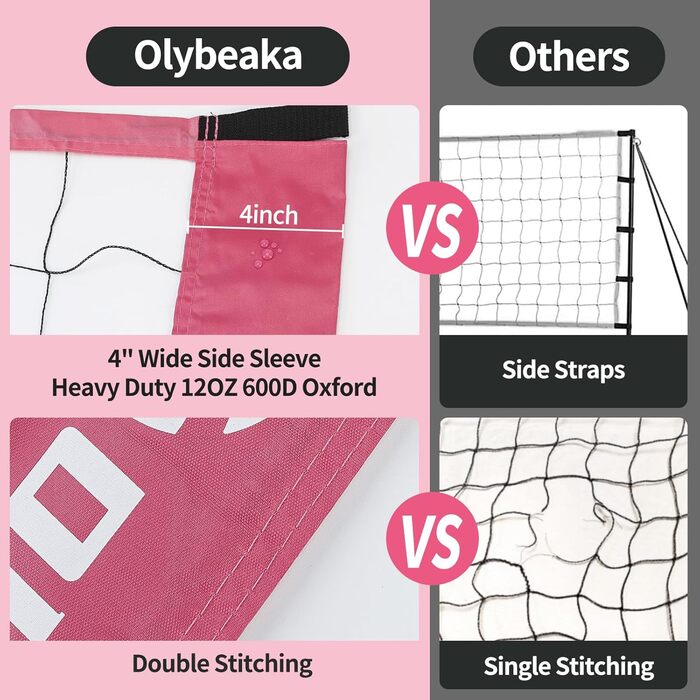 Набір для волейболу на відкритому повітрі: портативна сітка, м'яч PU, насос, сумка та міцна сітка (20 футів, рожевий)