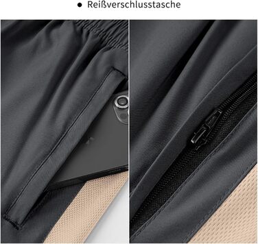 Шорти спортивні чоловічі HMIYA, швидковисихаючі, з кишенею на блискавці, сірі хакі (L)