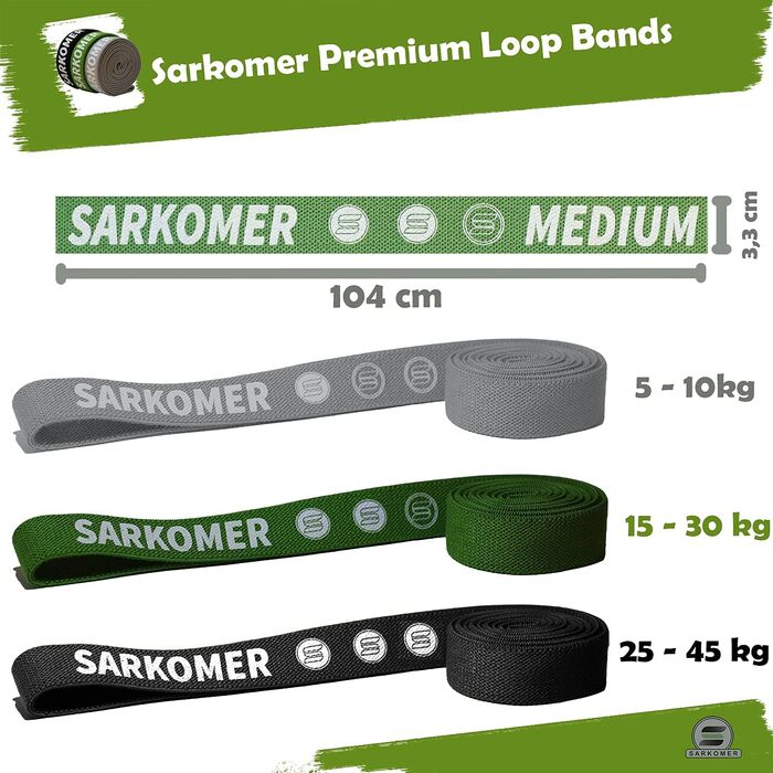 Набір фітнес-гумок Sarkomer Pilates 3 шт. з бавовни | Фітнес-гумки | Терапевтичні гумки для вправ | Гумки для підтягувань