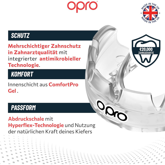 Капа для фіксованих брекетів OPRO – захист для боксу, єдиноборств, MMA, хокею та регбі – для дорослих та дітей від 10 років – прозора