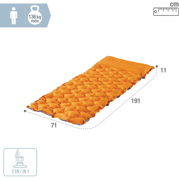 Надувний килимок для кемпінгу Intex на 1 особу з подушкою (191x71x11 см), до 136 кг – ідеально для кемпінгу, подорожей та фестивалів (64098NP)