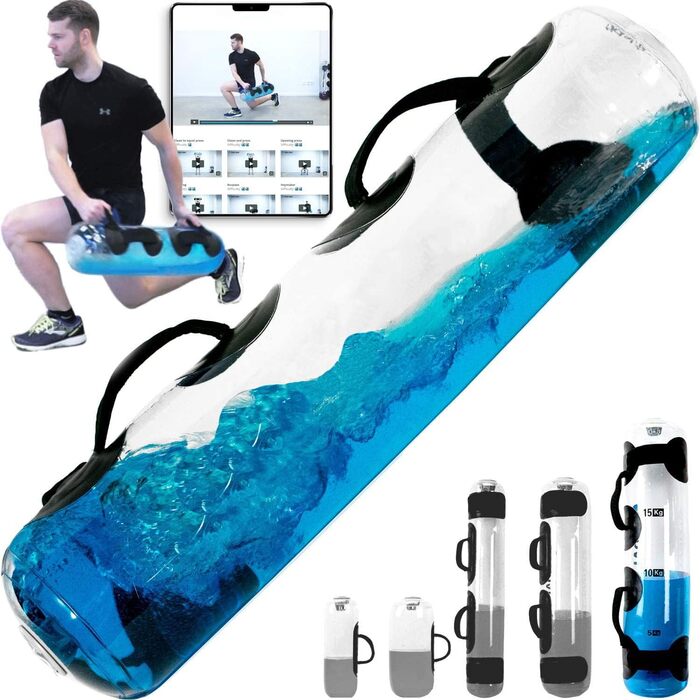 MuscleForge® Аквабег для тренувань з водою 15/20/25/30 кг, мішок для стабілізаційного та силового тренінгу, регульована вага до 25 кг