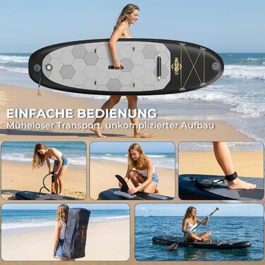 Надувний SUP борд Devoko 320x80x15 см з аксесуарами (2-в-1: SUP та каяк), для серфінгу, риболовлі, йоги, чорний