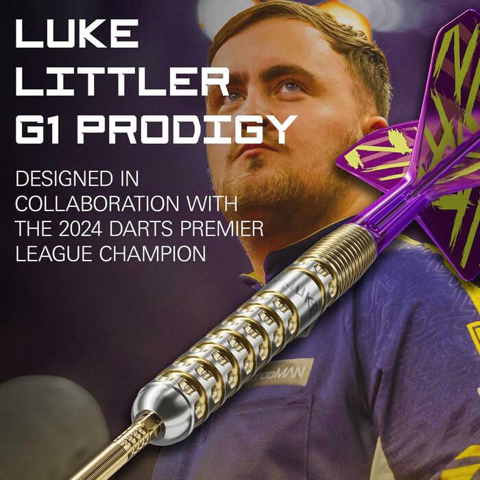 Дарти сталеві Luke Littler Gen 1 Prodigy Swiss Point 90% Tungsten 23G/24G - Професійний набір для гри в дартс