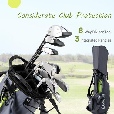 Сумка для гольфу LIFEZEAL: легка, з 8 верхніми відділеннями та 5 кишенями на блискавці, з тримачем для парасольки, водонепроникна, з регульованим плечовим ременем (сіра)