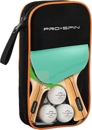 PRO-SPIN Набір для настільного тенісу – Преміум ракетки, м'ячі 3 зірки, сумка для зберігання (4 гравці) | Різні кольори (фіолетовий/блакитний/м'ятний/зелений)