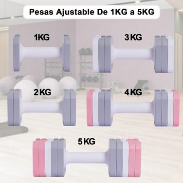 Регульовані гантелі 10 кг (2 x 5 кг), водонепроникні, компактні, легко регулюються, для тренувань вдома, змішані кольори