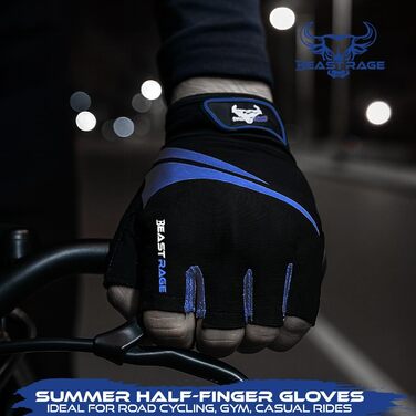 Велосипедні рукавички BEAST RAGE для жінок та чоловіків, дихаючі, безпальцеві, з антиковзким покриттям, амортизація, підходить для шосе, MTB, гірського велосипеда, білого кольору (BLAU, XL)
