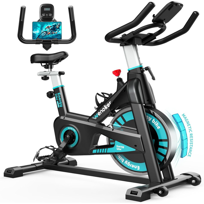 Венкер Домашній велотренажер з магнітним опором, Indoor Spinning Bike, до 160 кг, блакитний