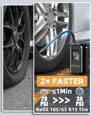 Портативний електричний компресор QUIQEI 4000 мА·год, 150 PSI, 4 режими, LED-ліхтар, для авто, велосипедів, мотоциклів, самокатів, м'ячів (чорний)
