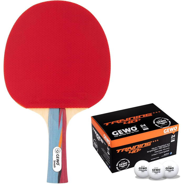 GEWO SMASH – ракетка для настільного тенісу для дітей, ITTF, для змагань, з накладкою Thunderball 2, контроль, обертання, 2,0 мм, конкавна ручка