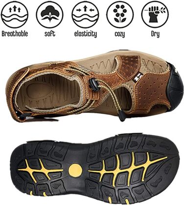 Чоловічі сандалі Asifn для хайкінгу та водних видів спорту, шкіра, закритий носок, коричневі (39/40 EU)