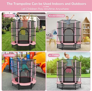 Трамплін для дітей LIFERUN Ø140см з сіткою безпеки, для ігор та тренувань, до 50 кг, рожевий