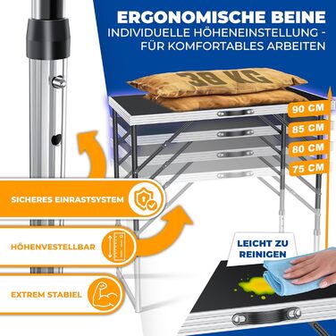 KESSER® Багатофункціональний стіл Profi 3-частини, 100x60 см, чорний. Стіл для обклеювання, ярмарку, кемпінгу, висота регулюється, вантажопідйомність 90 кг