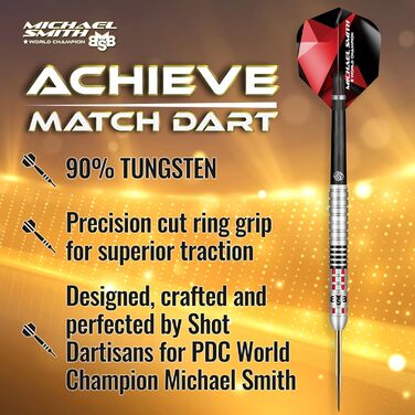 Професійні дротики Shot! Michael Smith Achieve 90% вольфрам, стальні наконечники, центрований баланс, набір для дартсу (23 г), ручна робота, Нова Зеландія