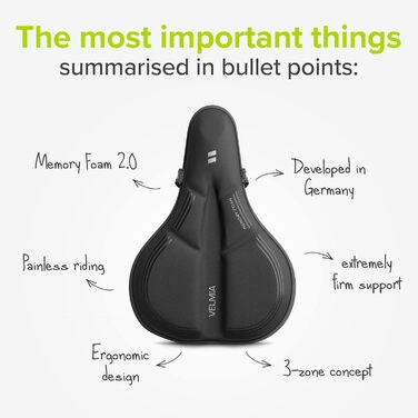 Покриття для велосипедного сидіння VELMIA з Memory Foam - м'яке, ергономічне, для жінок та чоловіків, підходить для трекінгу