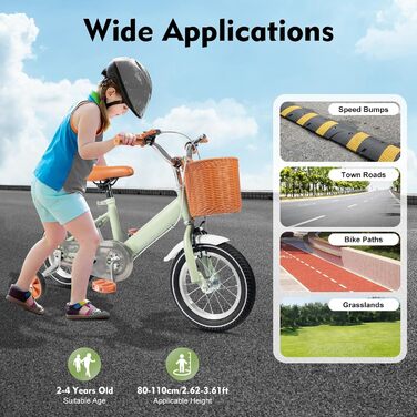 Дитячий велосипед 12 дюймів, для дітей 2-4 років, з кошиком та додатковими колесами, регульоване сидіння та кермо, подвійне гальмо, зелений