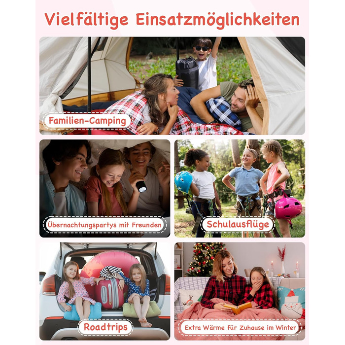 Сплячий мішок KingCamp для дітей з фланелі, легкий, водонепроникний, компактний, зимовий, 4 сезони, для кемпінгу, підходить для дітей до 140 см, комфортна температура: 7°C (червоний)