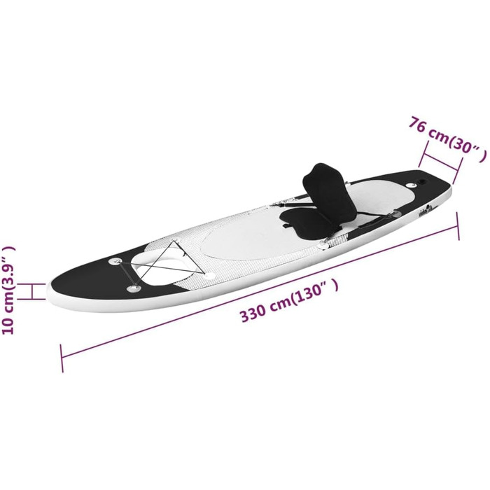 Надувна SUP-дошка для дорослих vidaXL, 330x76x10 см, чорна, комплект для сапсерфінгу з веслом