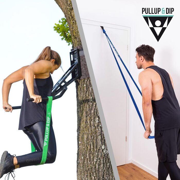 Еспандер-стрічка PULLUP & DIP Medium (синя) для фітнесу, каллістеніки, з сумкою, дверним якорем і посібником, гумова стрічка для підтягувань і тренувань