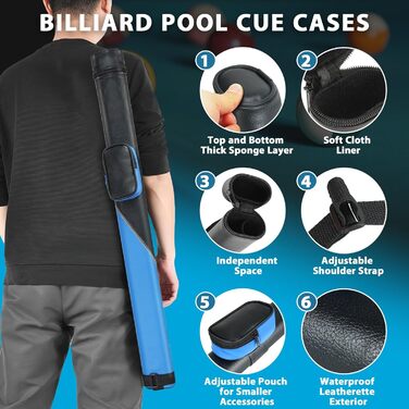 Професійний більярдний кий Bvrocio з кейсом, комплект: кий з акації, чохол, рукавички, вентилятор, крейда, 13 мм наконечник, 147.3 см, 540 г