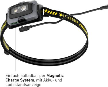 Ліхтар налобний Ledlenser HF4R Work 500 Lumen, акумуляторний, водонепроникний IP68, з червоним світлом, чорний/жовтий